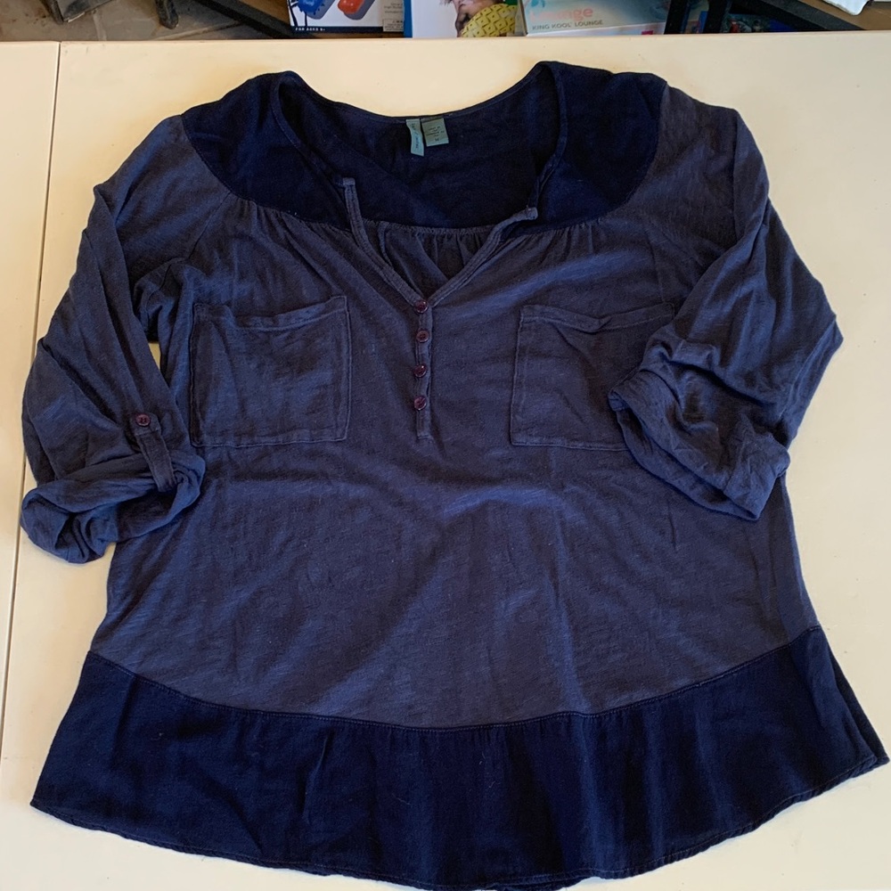 Women's Navy Blouse with Button Details